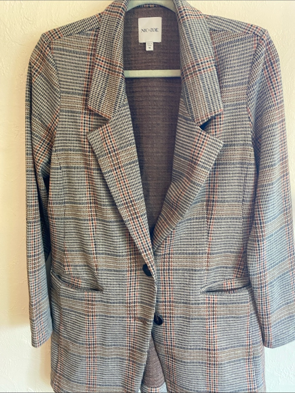 NIC+ZOE Plaid Blazer in Brown and Gray with Subtle Orange Check